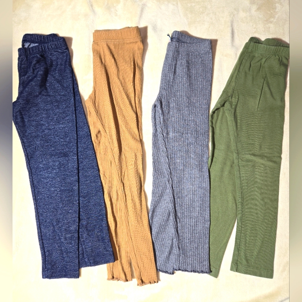 Set of Four Ribbed Pants in Blue, Mustard, Gray, and Green